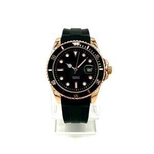 Rose Gold Black Round Rubber Silicone Strap Luxury Custom Date Watch